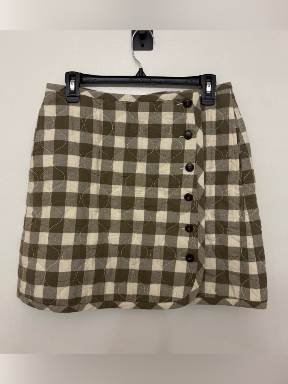 Madewell Quilted Flannel Gingham Mini Skirt 6 NWT Olive Green Academia Fall